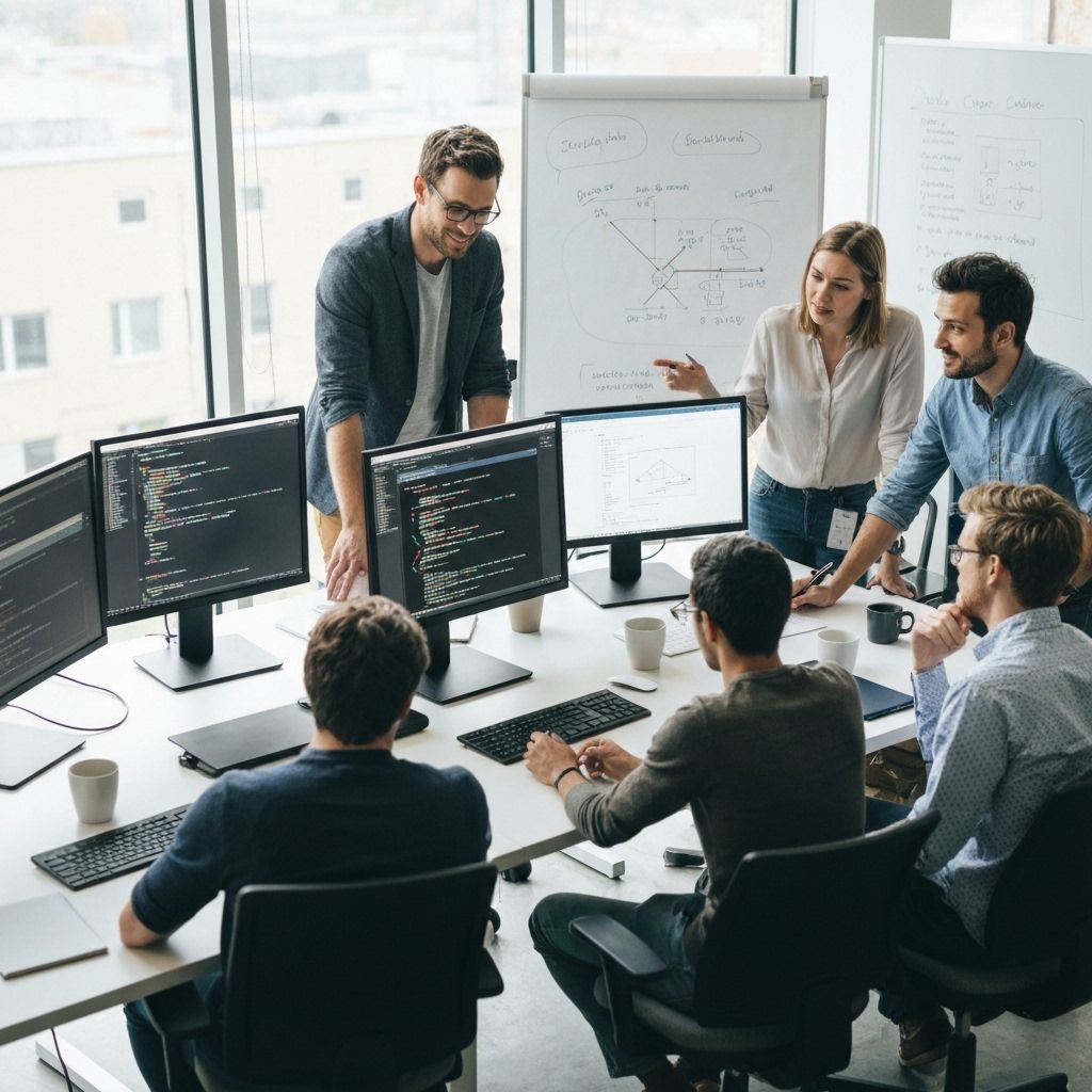 Professional team working on software development